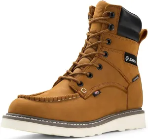 Men 8" Waterproof Soft Toe Work Boots,EH Construction Industrial Leather Lace Up Moc Toe Safety Work Boot, Oil/Slip Resistant Comfortable Wedge Outsole,Goodyear Welt,zapatos de trabajo para hombre