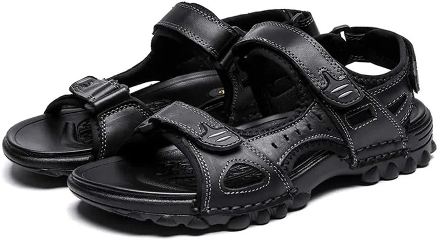 Men s Sports Athletic Sandals Outdoor Summer Leather Hiking Beach Shoes Breathable Exposed Toe Strap Walking Fisherman
