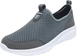 Men Walking Shoes Athletic Running Shoes Knit Mesh Tennis Casual Shoes Lightweight Breathable Workout Footwear Slip on High Top Sock Sneakers Grey