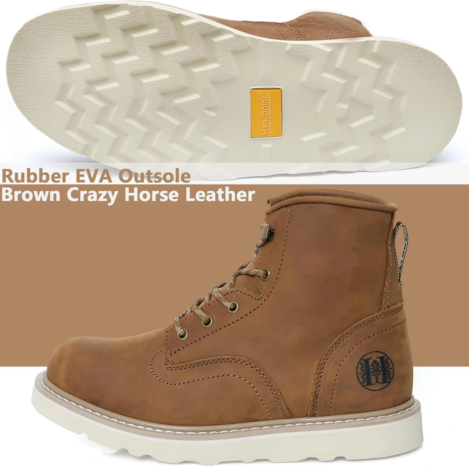 Men's 6"-8" Soft Toe Men's Work Boots, Water Resistant Leather EH Safety Boots With Non-Slip Wedge Outsole 805-809