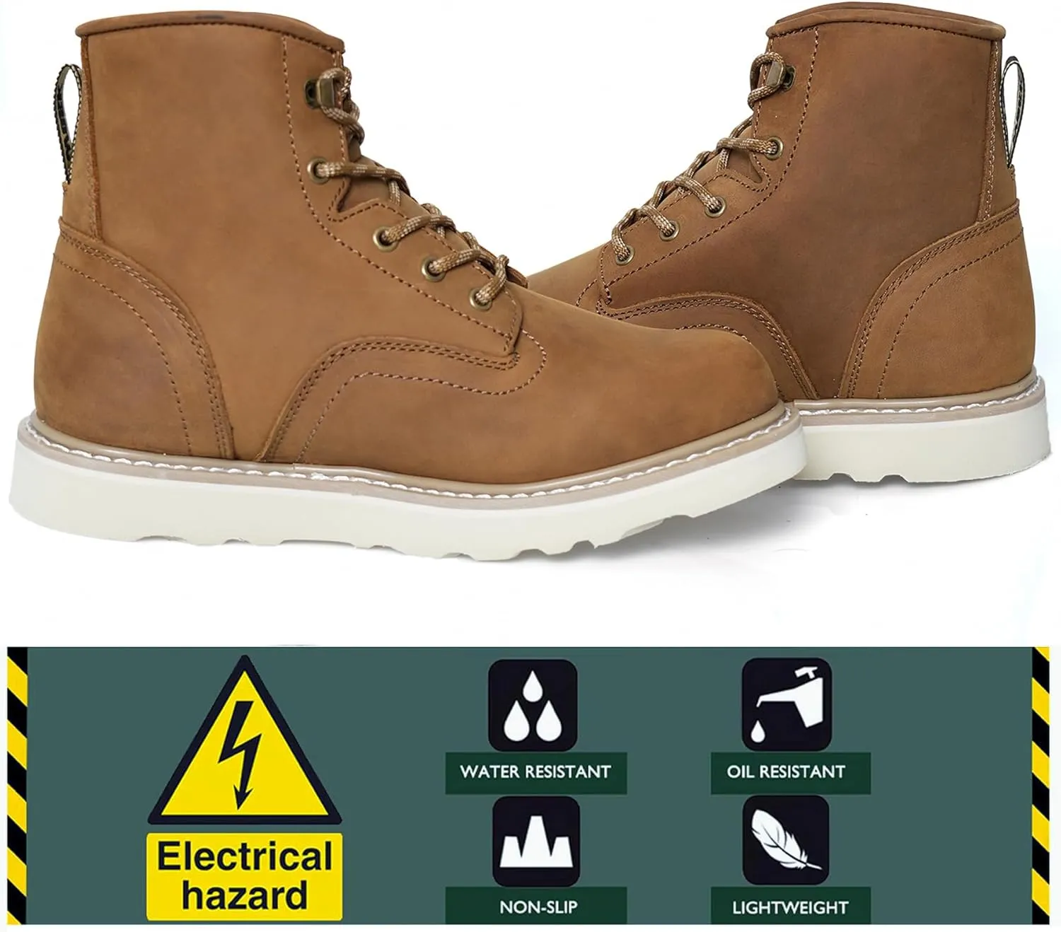 Men's 6"-8" Soft Toe Men's Work Boots, Water Resistant Leather EH Safety Boots With Non-Slip Wedge Outsole 805-809