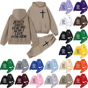 Men's and women's fashion sweatshirt sweatpants sports casual JESUS letter print C long sleeve top pants suit