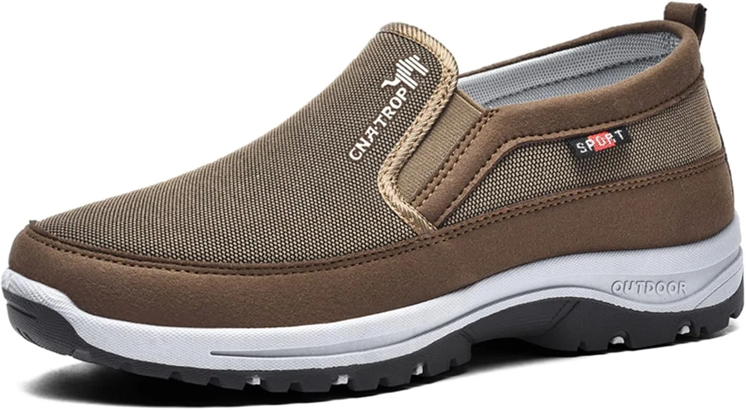 Men's Arch Support Slip-on Canvas Loafers,Outdoor Casual Non Slip Orthopedic Sneakers Flats Walking Boat Shoes (Brown,7.5)