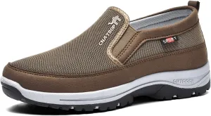 Men's Arch Support Slip-on Canvas Loafers,Outdoor Casual Non Slip Orthopedic Sneakers Flats Walking Boat Shoes (Brown,7.5)