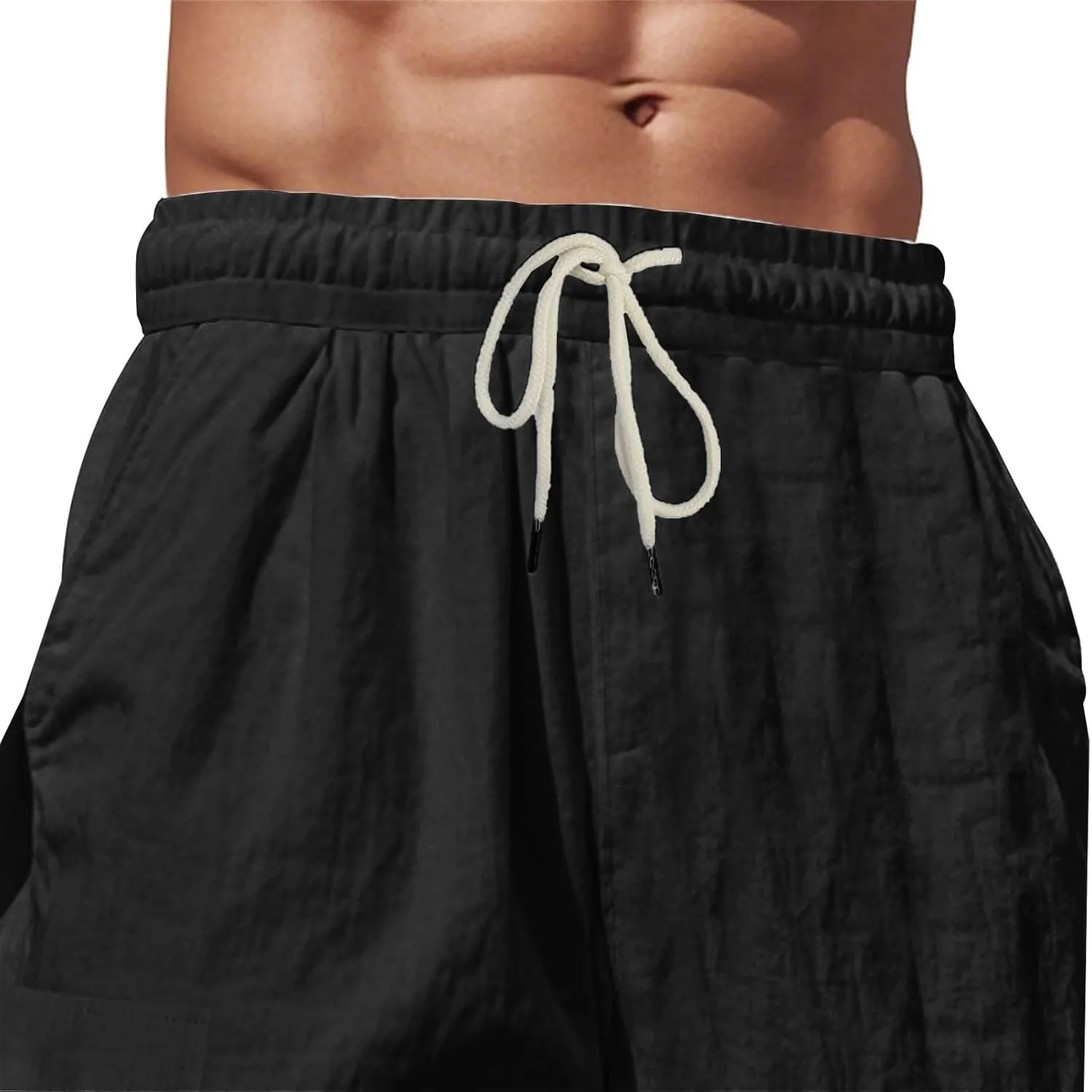Mens Athletic Pants Tapered Linen Elastic Waist Active Beach Flex Trousers Joggers Travel Hiking Pants