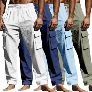 Mens Athletic Pants Tapered Linen Elastic Waist Active Beach Flex Trousers Joggers Travel Hiking Pants