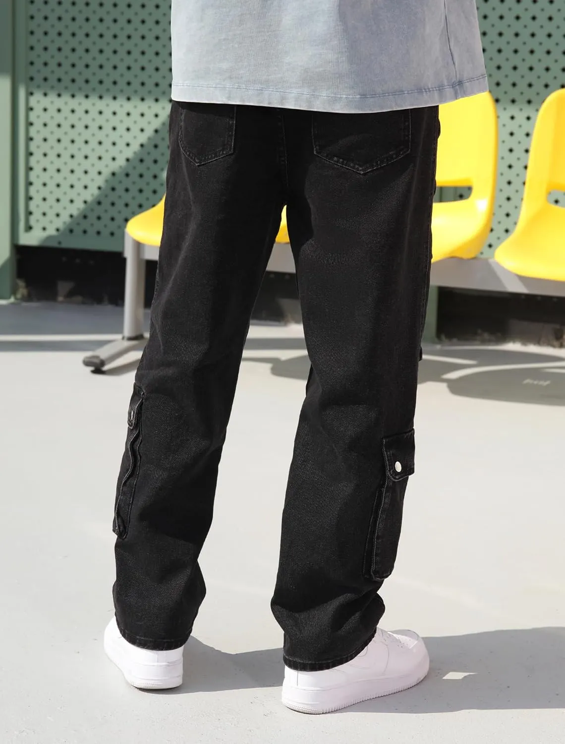 Men's Baggy Cargo Jeans Wide Leg Hip Hop Jeans Loose Fit Multiple Pockets Denim Pants Streetwear