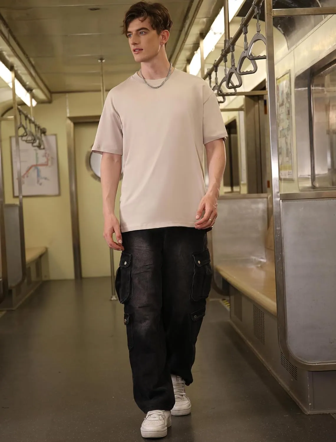 Men's Baggy Cargo Jeans Wide Leg Hip Hop Jeans Loose Fit Multiple Pockets Denim Pants Streetwear