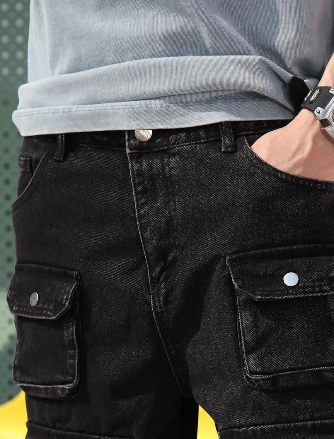 Men's Baggy Cargo Jeans Wide Leg Hip Hop Jeans Loose Fit Multiple Pockets Denim Pants Streetwear
