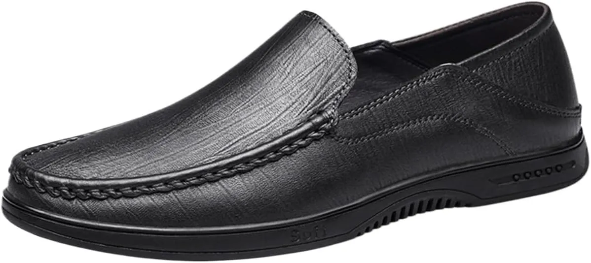 Men's Breathable Loafers - Comfortable Slip-Ons with Flexible Leather Moccasins, Slip-Resistant Sole for Casual Wear