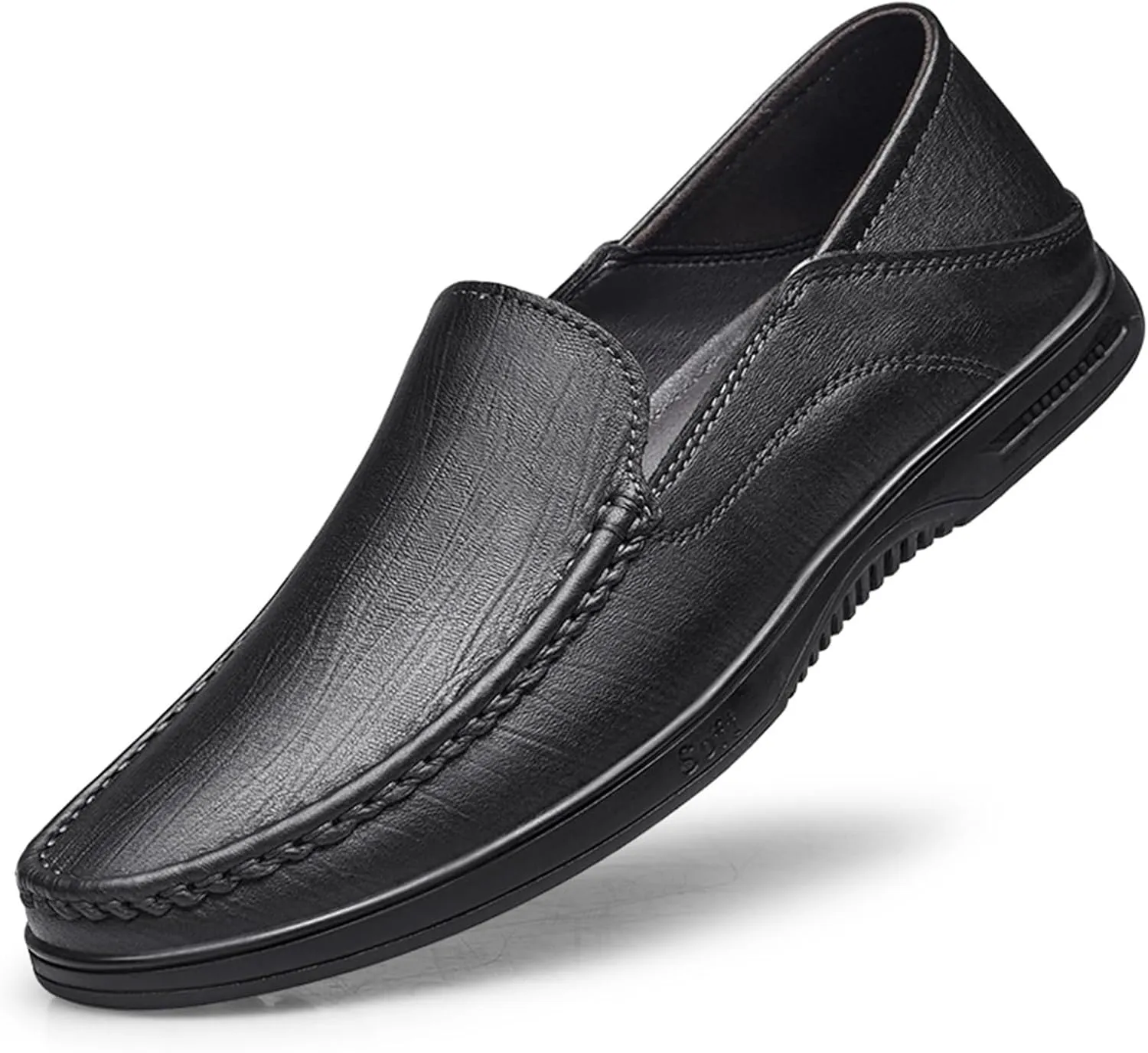 Men's Breathable Loafers - Comfortable Slip-Ons with Flexible Leather Moccasins, Slip-Resistant Sole for Casual Wear