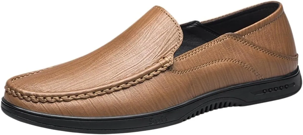 Men's Breathable Loafers - Comfortable Slip-Ons with Flexible Leather Moccasins, Slip-Resistant Sole for Casual Wear