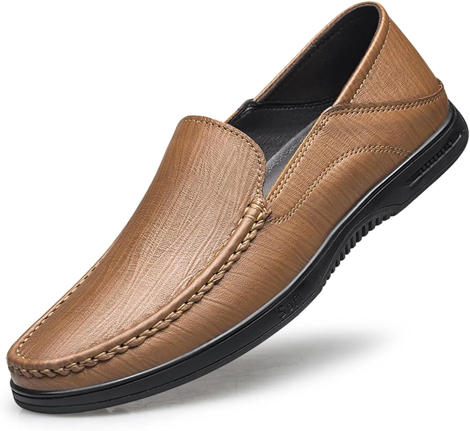 Men's Breathable Loafers - Comfortable Slip-Ons with Flexible Leather Moccasins, Slip-Resistant Sole for Casual Wear