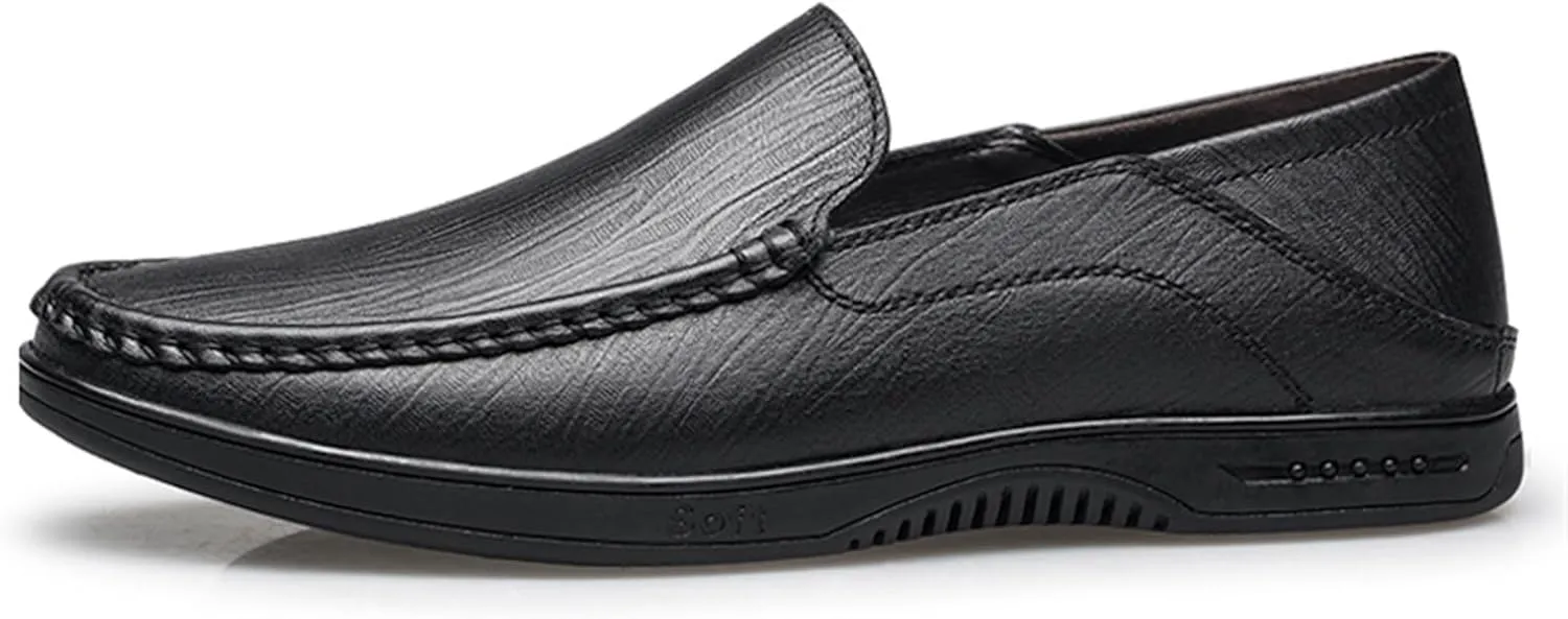 Men's Breathable Loafers - Comfortable Slip-Ons with Flexible Leather Moccasins, Slip-Resistant Sole for Casual Wear