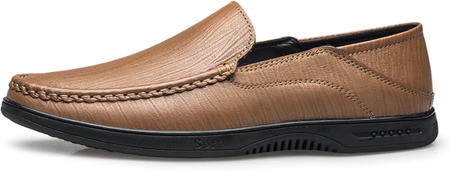 Men's Breathable Loafers - Comfortable Slip-Ons with Flexible Leather Moccasins, Slip-Resistant Sole for Casual Wear