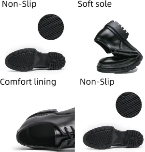 Men's Breathable Mesh Leather Lace Up Platform Oxford Shoes Hollow Out Arch Support Work Shoes Classic Comfortable Round Toe Dress Loafers for Formal Business