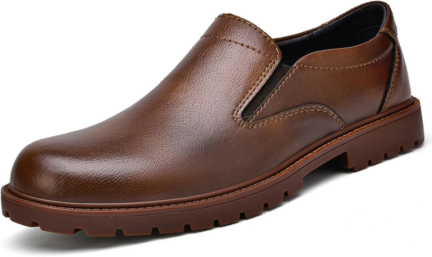Men's Burnt Genuine Leather Slip On Penny Loafers Fashion Round Toe Non-SLI Plug Sole Business Dress Oxford S Cowhide Casual Work Shoes