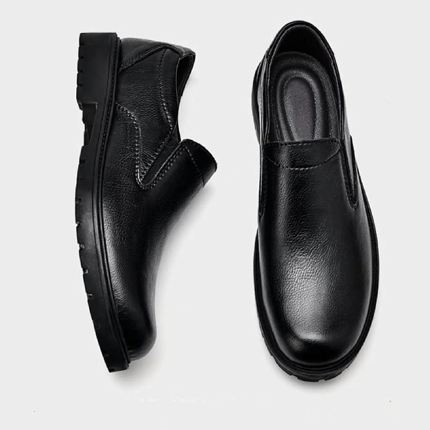 Men's Burnt Genuine Leather Slip On Penny Loafers Fashion Round Toe Non-SLI Plug Sole Business Dress Oxford S Cowhide Casual Work Shoes