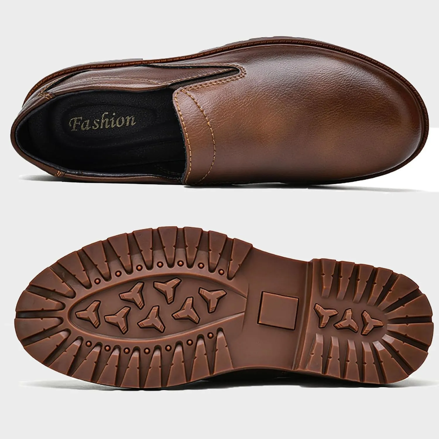 Men's Burnt Genuine Leather Slip On Penny Loafers Fashion Round Toe Non-SLI Plug Sole Business Dress Oxford S Cowhide Casual Work Shoes