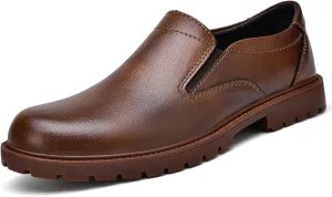 Men's Burnt Genuine Leather Slip On Penny Loafers Fashion Round Toe Non-SLI Plug Sole Business Dress Oxford S Cowhide Casual Work Shoes