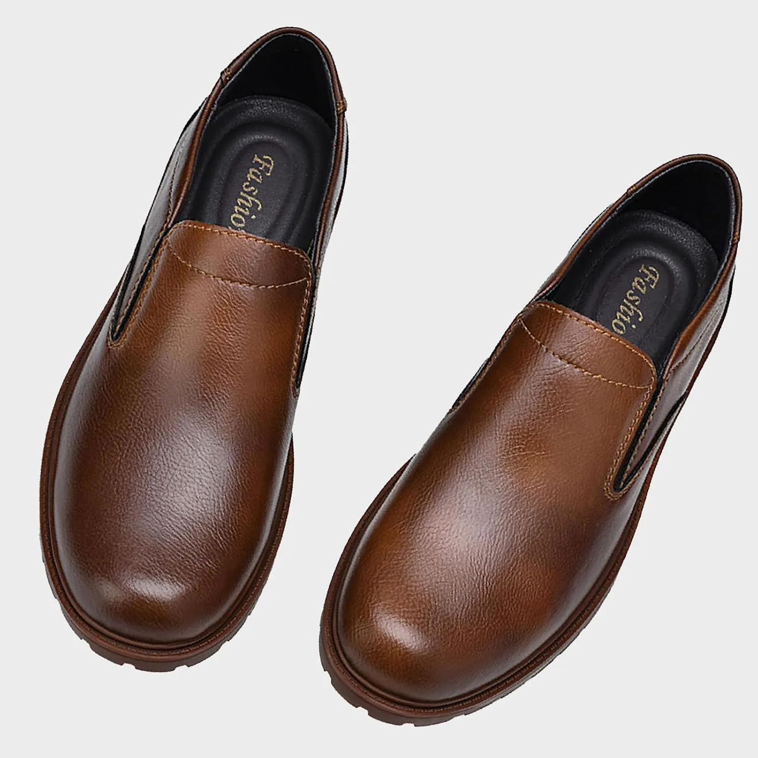 Men's Burnt Genuine Leather Slip On Penny Loafers Fashion Round Toe Non-SLI Plug Sole Business Dress Oxford S Cowhide Casual Work Shoes