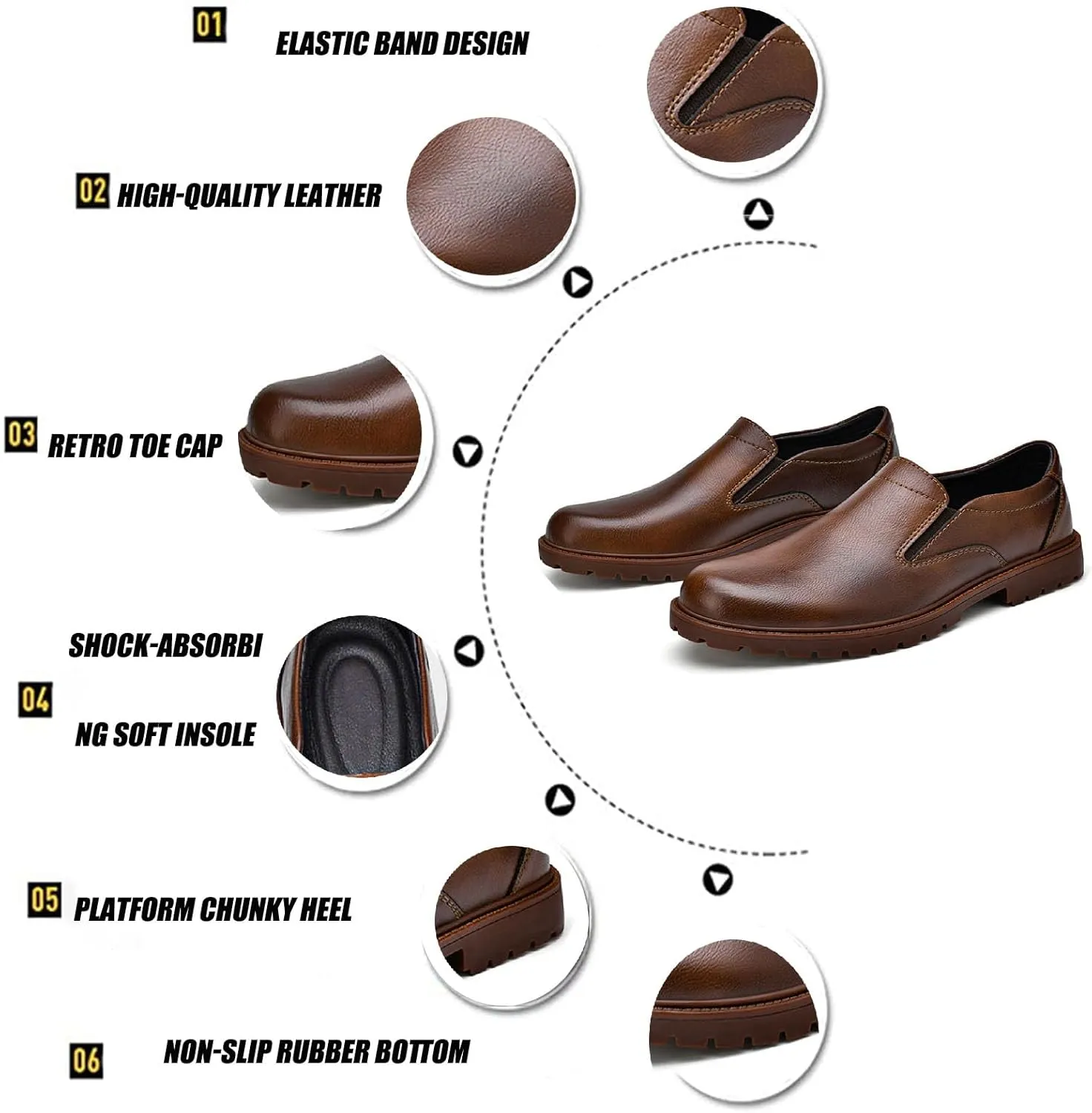 Men's Burnt Genuine Leather Slip On Penny Loafers Fashion Round Toe Non-SLI Plug Sole Business Dress Oxford S Cowhide Casual Work Shoes