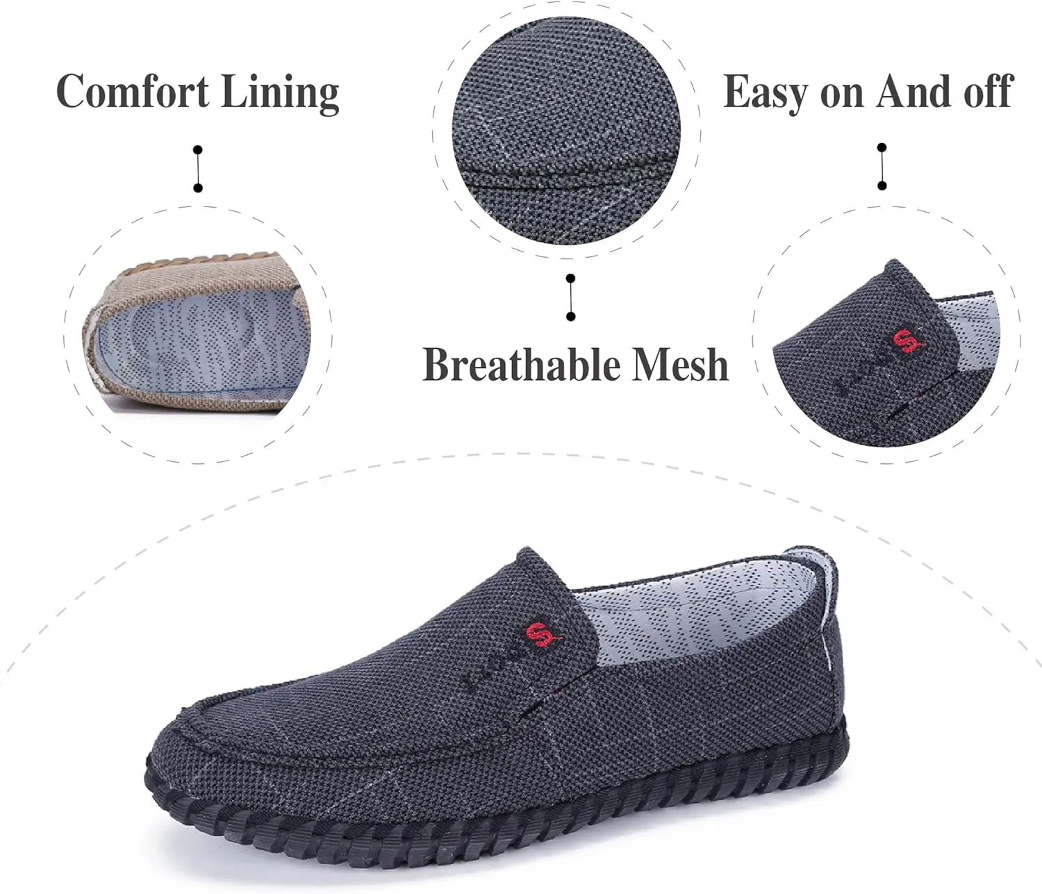 Mens Canvas Loafers Lightweight Breathable Walking Shoes Comfortable Non-Slip Driving Shoes Retro Casual Fashion