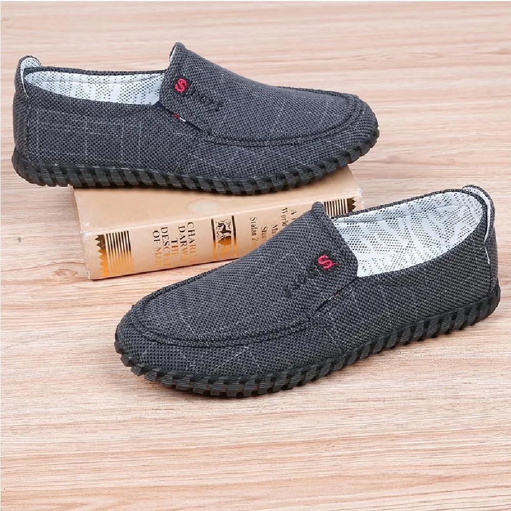 Mens Canvas Loafers Lightweight Breathable Walking Shoes Comfortable Non-Slip Driving Shoes Retro Casual Fashion