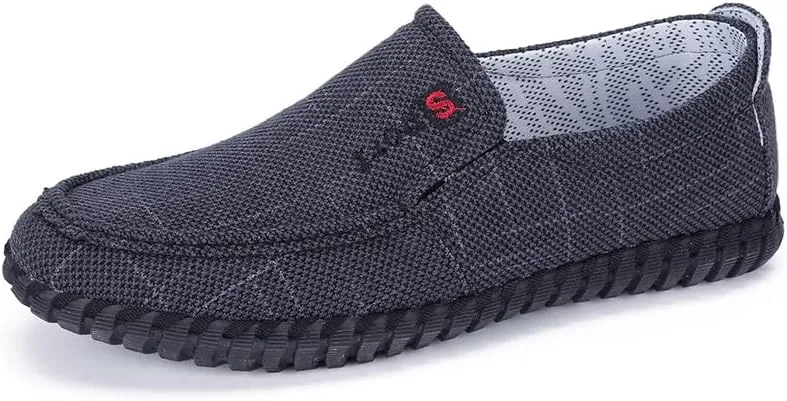 Mens Canvas Loafers Lightweight Breathable Walking Shoes Comfortable Non-Slip Driving Shoes Retro Casual Fashion