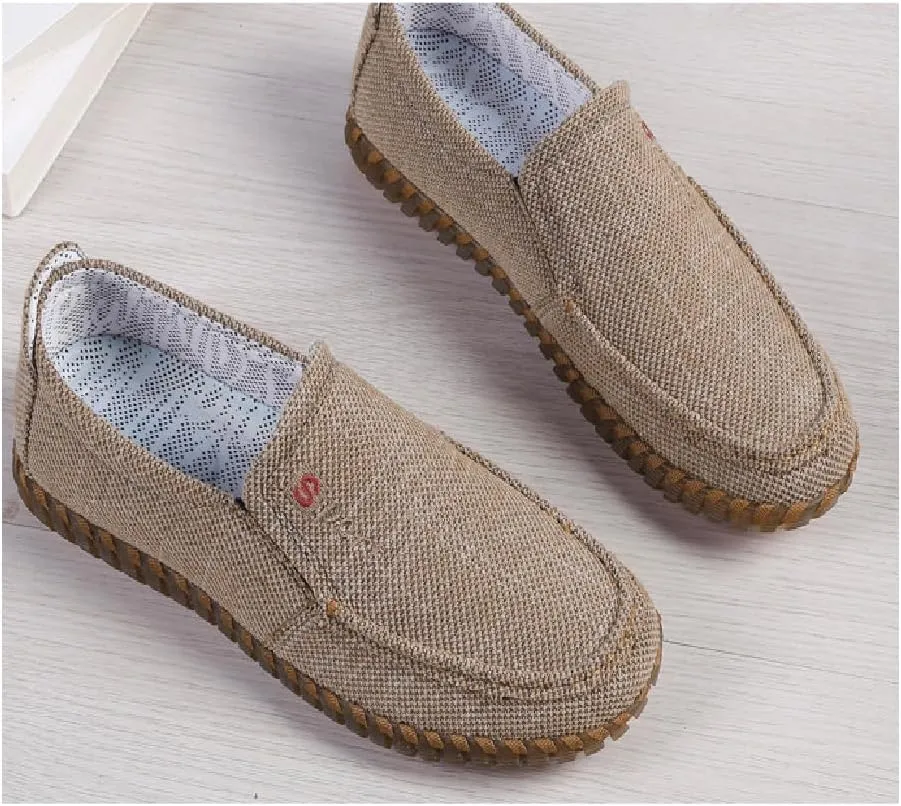 Mens Canvas Loafers Lightweight Breathable Walking Shoes Comfortable Non-Slip Driving Shoes Retro Casual Fashion