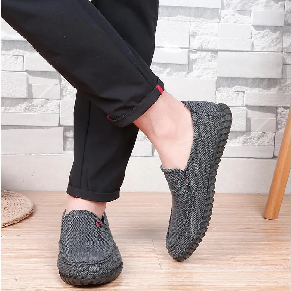 Mens Canvas Loafers Lightweight Breathable Walking Shoes Comfortable Non-Slip Driving Shoes Retro Casual Fashion