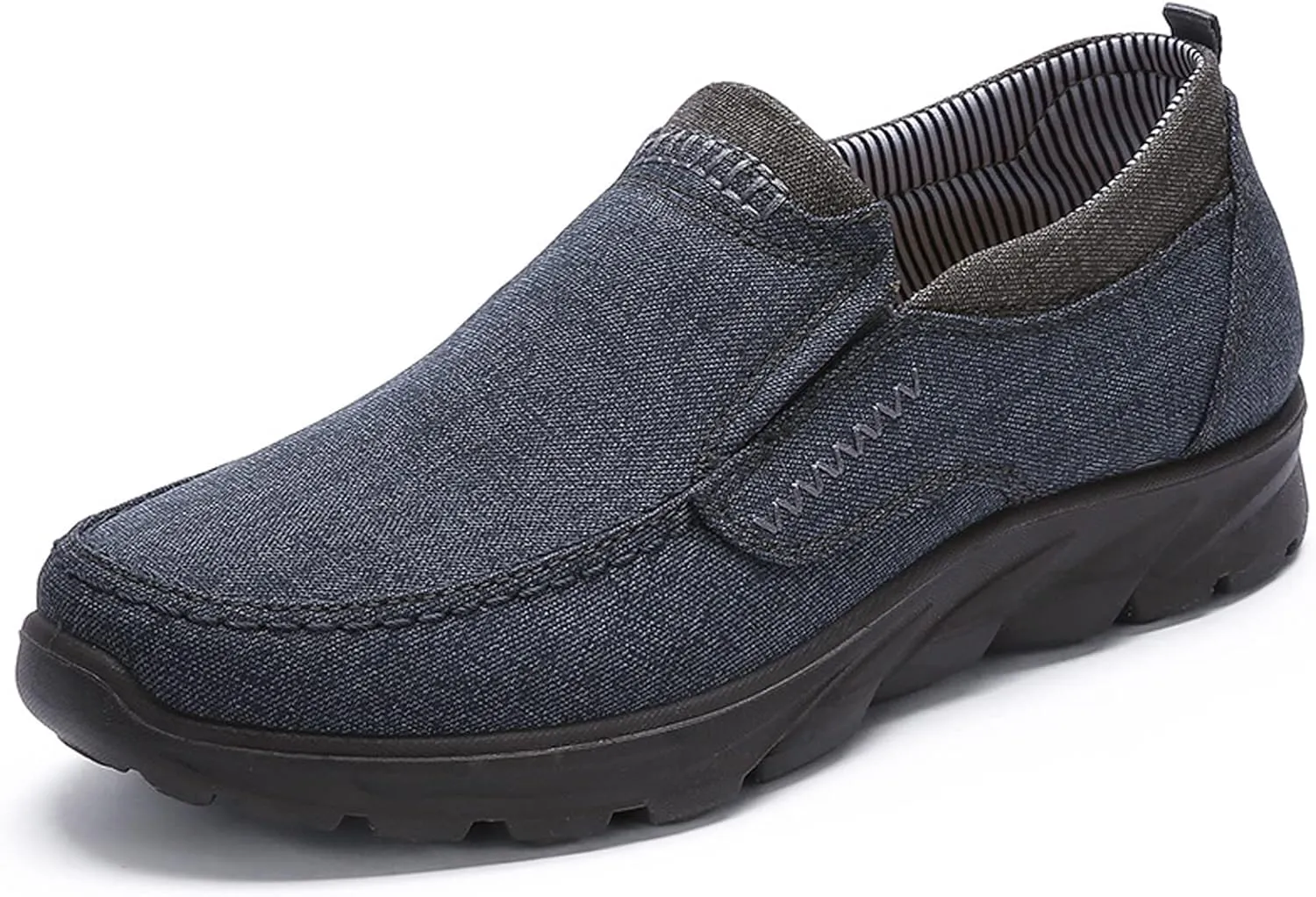 Men's Canvas Slip-On Loafers,Comfortable Breathable Casual Walking Canvas Shoes,Outdoor Non-Slip Wide Hiking Driving Shoes,Middle Aged Elderly Dad Shoes