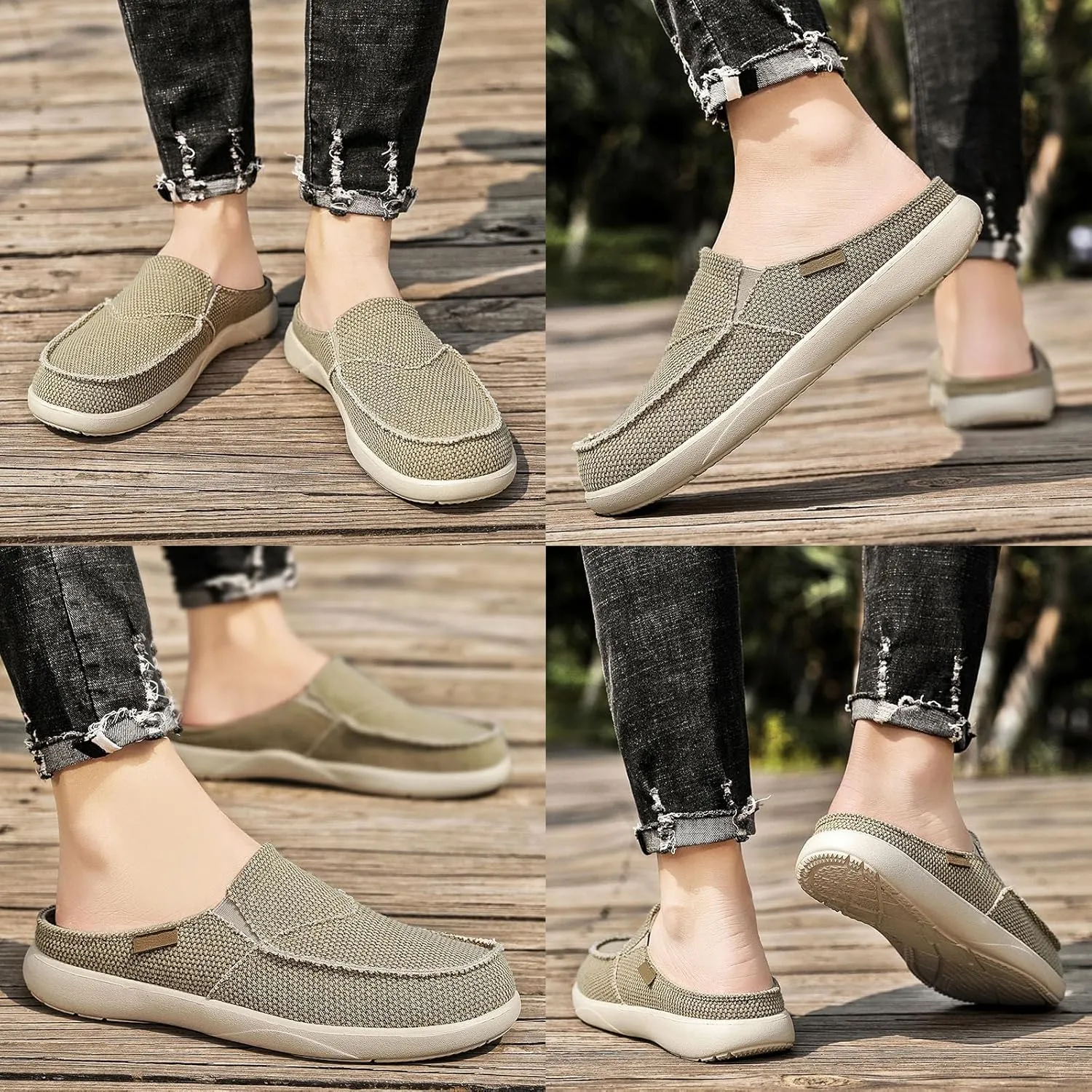 Men's Canvas Slip On Mules,Casual Lightweight Orthotic Walking Shoes Comfortable House Shoes for Plantar Fasciitis Pain Relief
