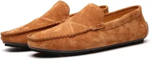 Men's Classic Moccasin Soft Comfort Suede Loafers British Minimalist Flat Driving Slip On Shoes Yellow 11 Men US 11.02''Heel to Toe
