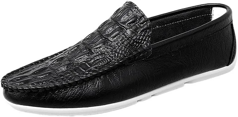 Men's Crocodile Print Vegan Leather Loafers -Round Toe Lightweight Comfortable Anti-Slip Slip-Ons for Casual Wear