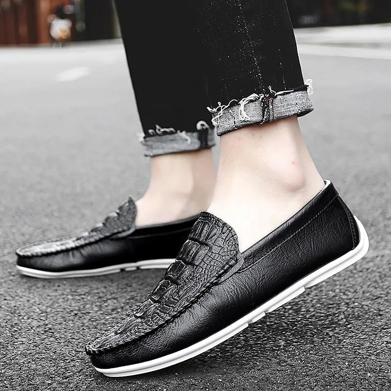 Men's Crocodile Print Vegan Leather Loafers -Round Toe Lightweight Comfortable Anti-Slip Slip-Ons for Casual Wear