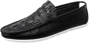 Men's Crocodile Print Vegan Leather Loafers -Round Toe Lightweight Comfortable Anti-Slip Slip-Ons for Casual Wear