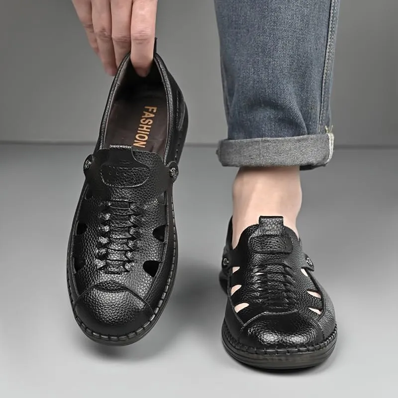 Men's Cutout Mesh Handmade Flat Casual Loafers Slip-on Casual Walking Shoes for Men Mens Genuine Leather Shoes for Driving Walking Wedding Outdoor Indoor Size