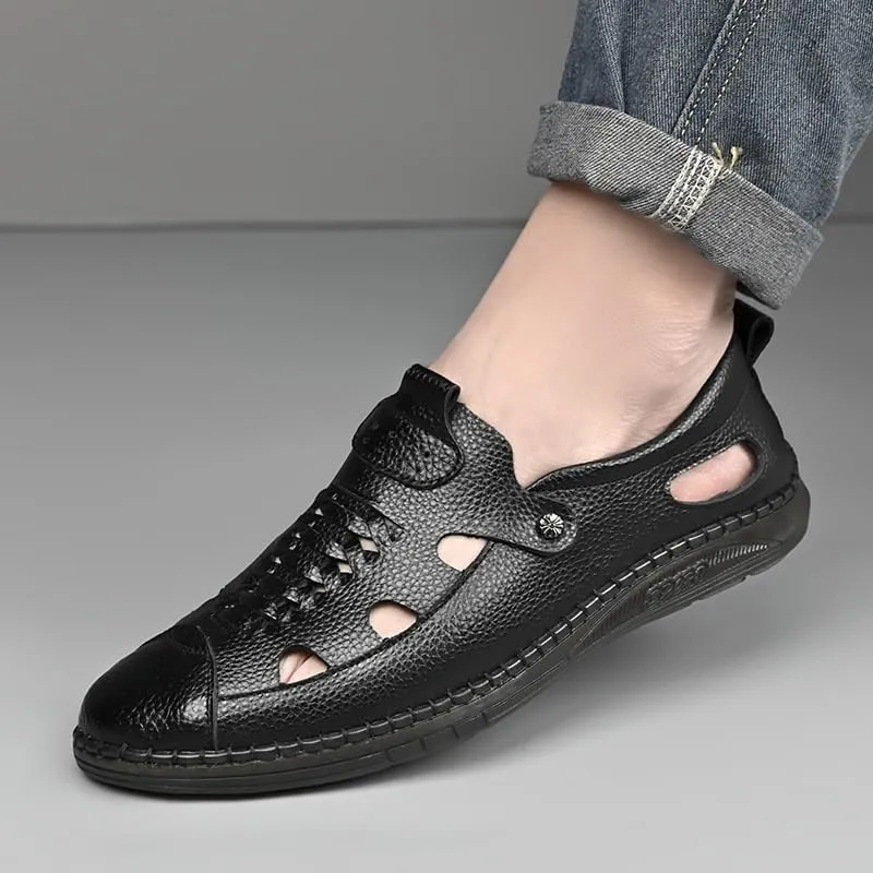 Men's Cutout Mesh Handmade Flat Casual Loafers Slip-on Casual Walking Shoes for Men Mens Genuine Leather Shoes for Driving Walking Wedding Outdoor Indoor Size