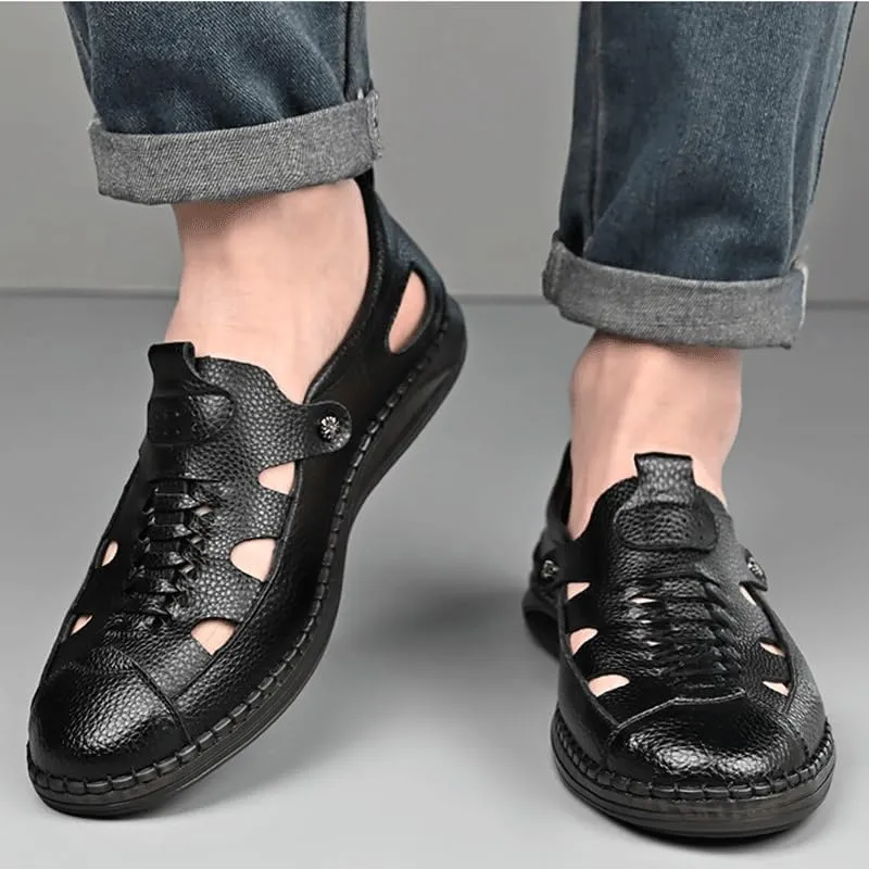 Men's Cutout Mesh Handmade Flat Casual Loafers Slip-on Casual Walking Shoes for Men Mens Genuine Leather Shoes for Driving Walking Wedding Outdoor Indoor Size