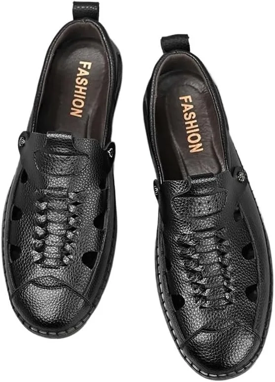 Men's Cutout Mesh Handmade Flat Casual Loafers Slip-on Casual Walking Shoes for Men Mens Genuine Leather Shoes for Driving Walking Wedding Outdoor Indoor Size