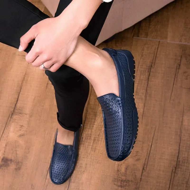 Men's Fashion Dress Sneakers Business Loafers Breathable Knit Mesh Leather Shoes