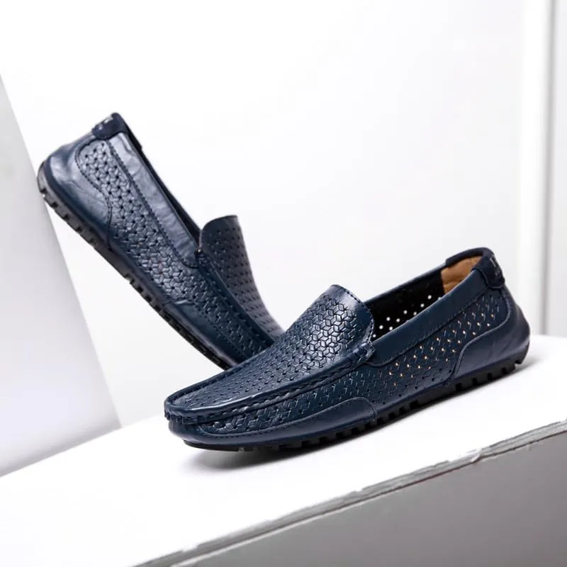 Men's Fashion Dress Sneakers Business Loafers Breathable Knit Mesh Leather Shoes