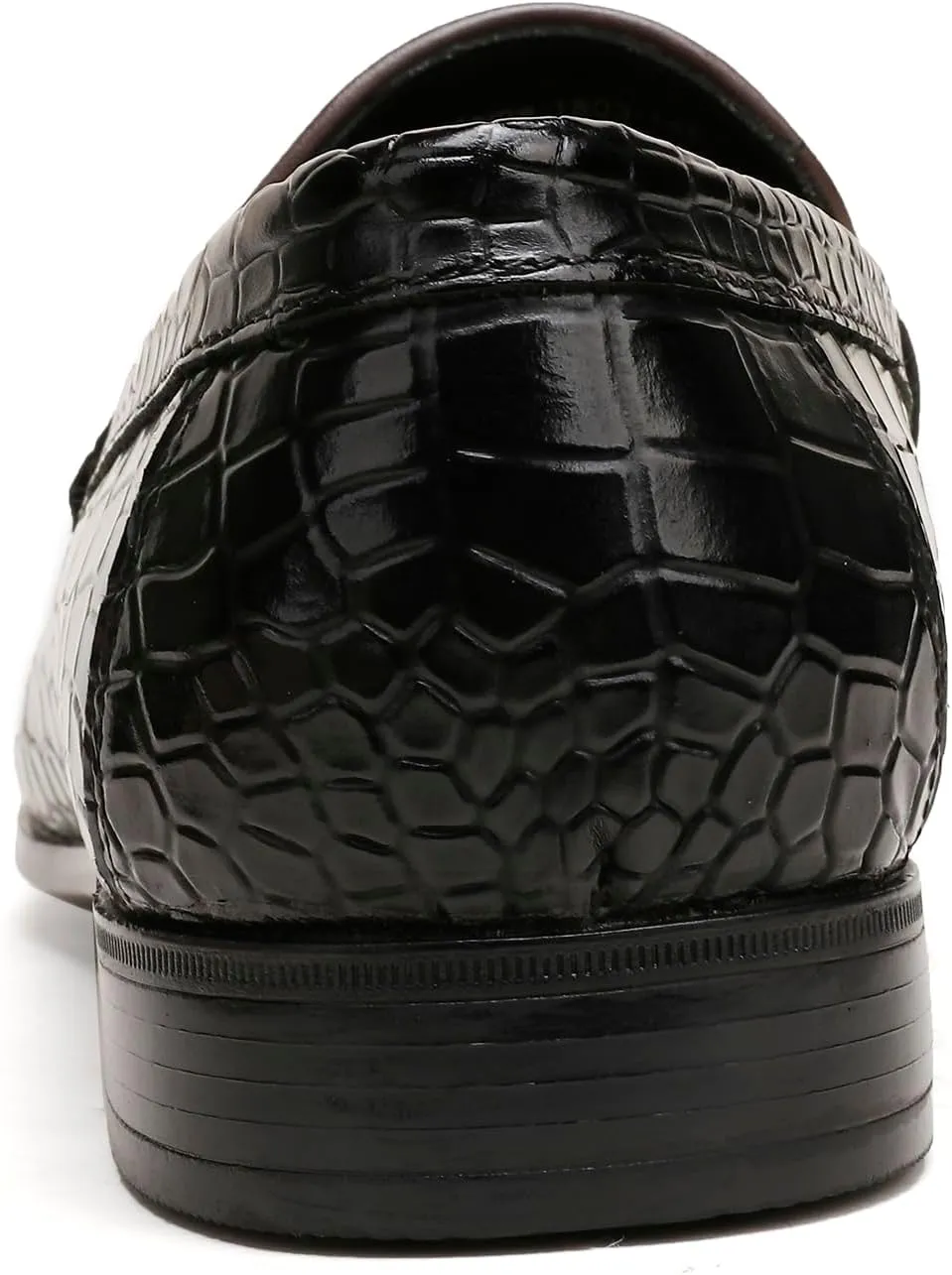 Mens Genuine Dress Shoes, Premium Crocodile Print Leather Slip-on Casual Shoes Penny Loafers for Mens, Black