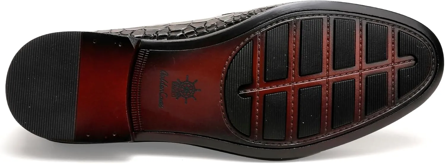 Mens Genuine Dress Shoes, Premium Crocodile Print Leather Slip-on Casual Shoes Penny Loafers for Mens, Black