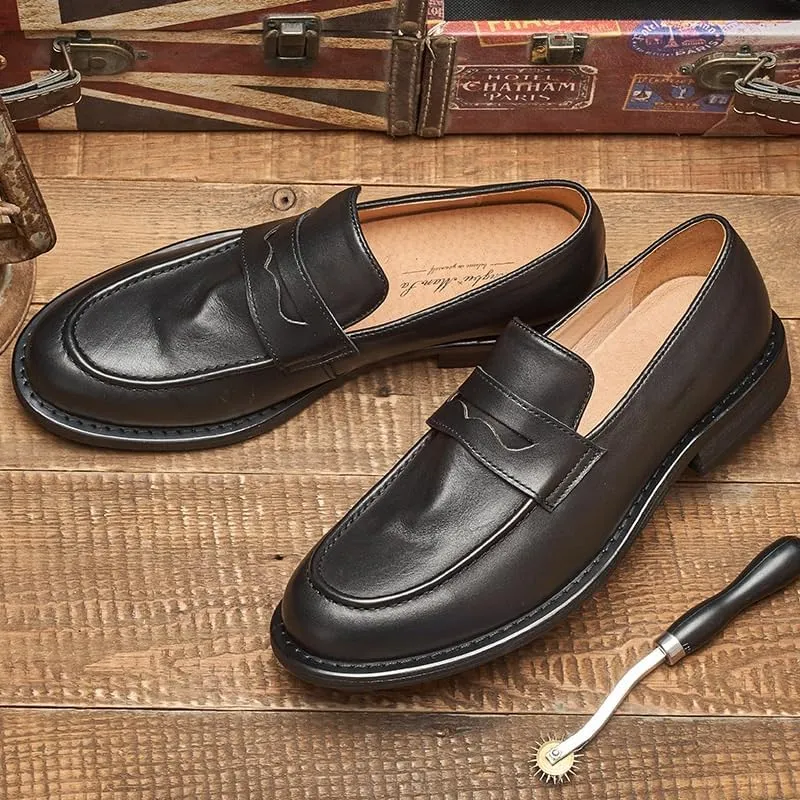 Mens Genuine Leather Casual Shoes Mens Commuter Slip-Resistant Lightweight Breathable Easy to Walk Moccasins