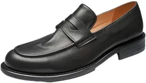 Mens Genuine Leather Casual Shoes Mens Commuter Slip-Resistant Lightweight Breathable Easy to Walk Moccasins