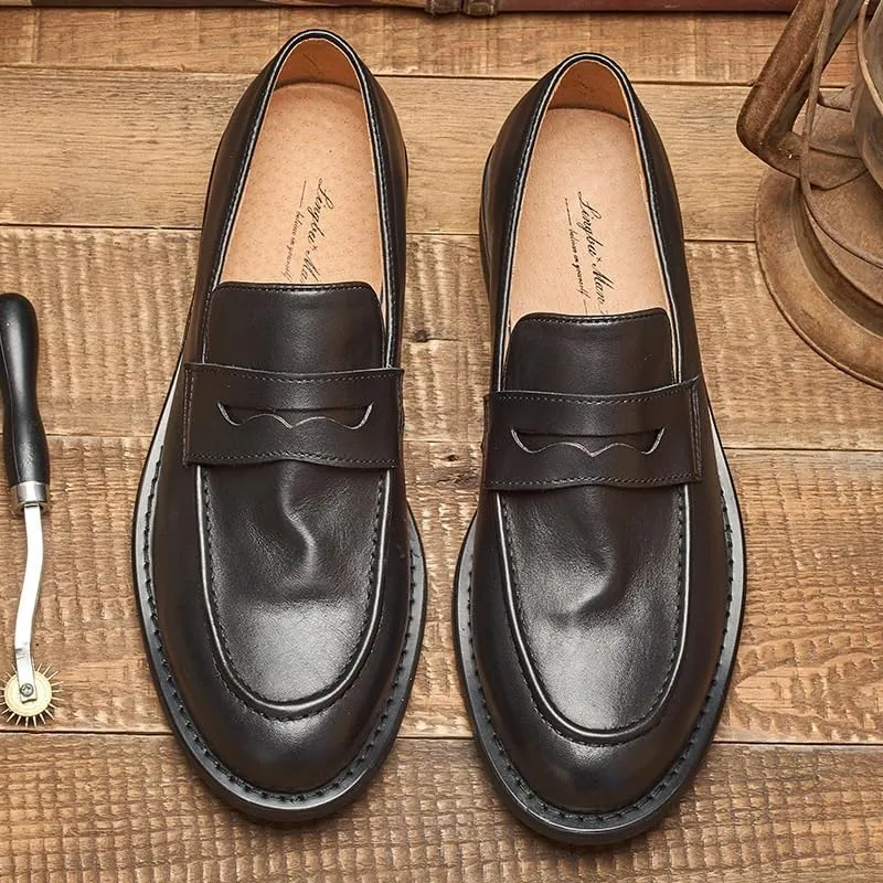 Mens Genuine Leather Casual Shoes Mens Commuter Slip-Resistant Lightweight Breathable Easy to Walk Moccasins