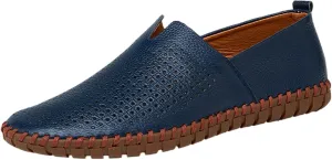 Men's Genuine Leather Loafer Flats Slip-On Soft Handmade Sole Summer Hollowed Casual Driving Shoes