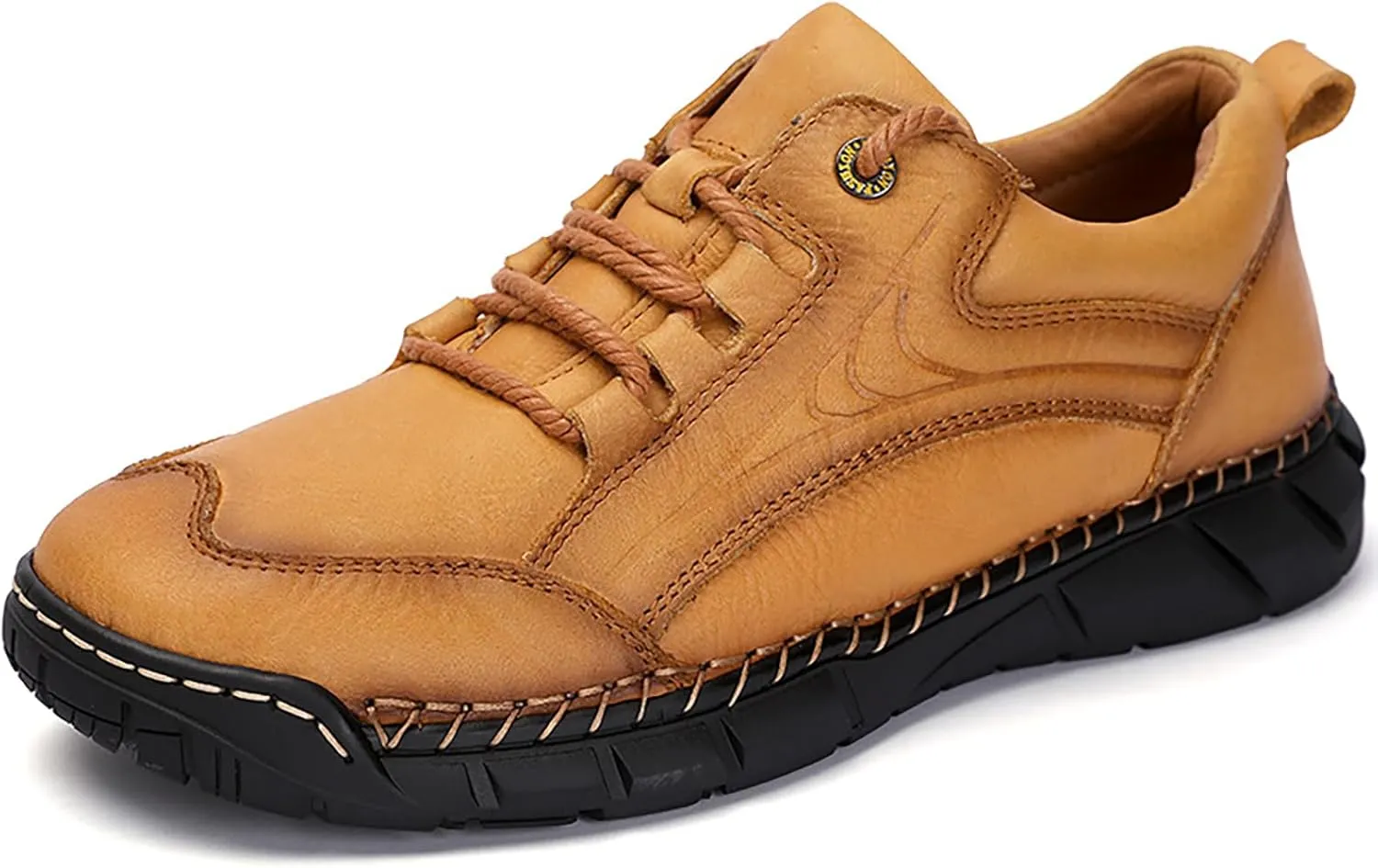 Men's Hand-Stitched Lace-up Leather Hiking Chukka Boot,Casual Outdoor Non-Slip Waterproof Sneakers Fashionable Walking Driving Shoes Comfortable for Work Office Dress Shoes